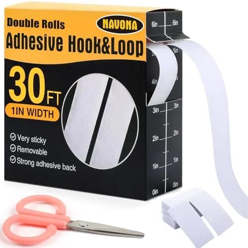 Navona Heavy Duty Hook and Loop Tape Strips with Adhesive, 2.5cm (1 Inch) x 30 Feet Each Roll, White | USA Imported Fastener Rolls thumbnail 1