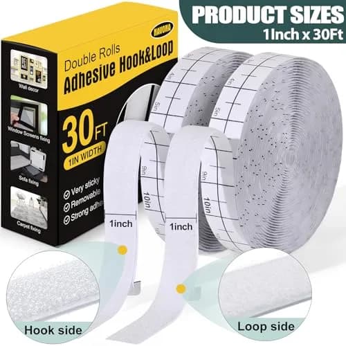 Navona Heavy Duty Hook and Loop Tape Strips with Adhesive, 2.5cm (1 Inch) x 30 Feet Each Roll, White | USA Imported Fastener Rolls thumbnail 2