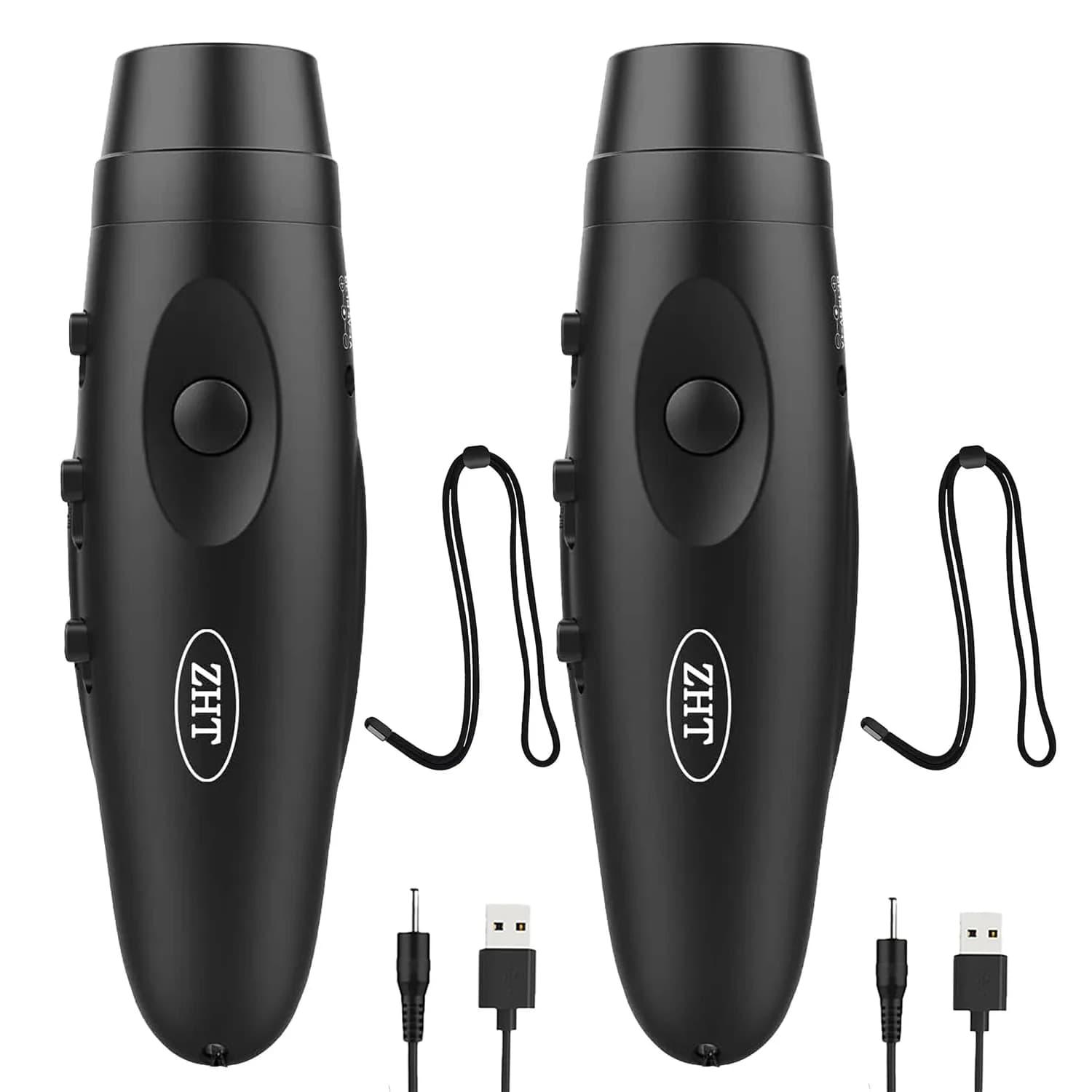 ZHT Electronic Whistle with USB Charging, 3-Tone 120dB Loud, Rechargeable Referee & Coach Whistle with Lanyard (2 Black Units)