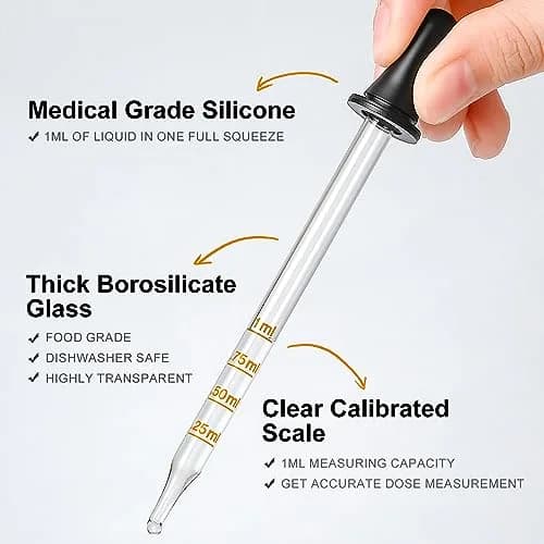 LANDNEOO 4 Pack, 1 mL Glass Eye Dropper with Measurement | Accurate Dose Pipette for Oils & Care thumbnail 4