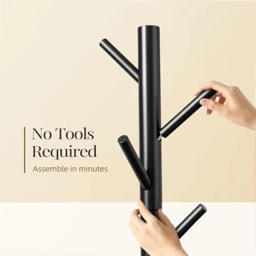 Pipishell Solid Wooden Coat Rack Freestanding with 8 Hooks, Black | Adjustable Height 68.9 inches (175 cm) thumbnail 5