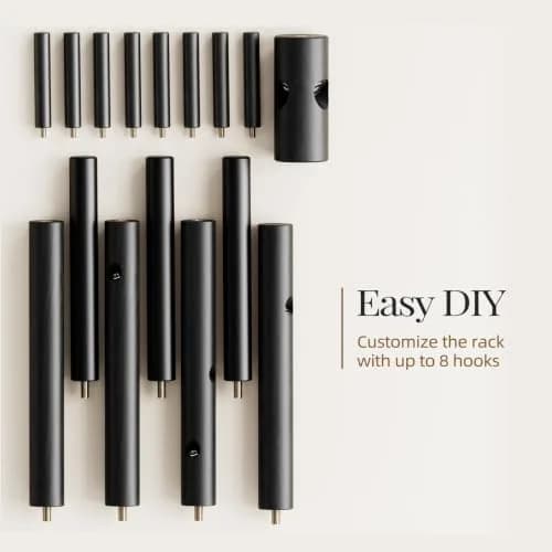 Pipishell Solid Wooden Coat Rack Freestanding with 8 Hooks, Black | Adjustable Height 68.9 inches (175 cm) thumbnail 6