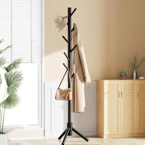 Pipishell Solid Wooden Coat Rack Freestanding with 8 Hooks, Black | Adjustable Height 68.9 inches (175 cm) thumbnail 7
