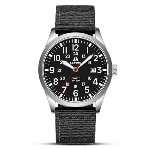 LN LENQIN Men's Military Sport Analog Quartz Watch with Date & Luminous Dial | 42mm Stainless Steel Case, 22mm Nylon Strap thumbnail 1
