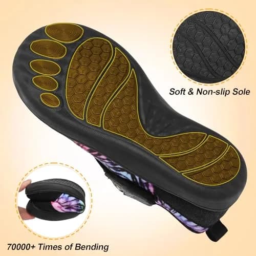 LeIsfIt Women's Wide Diabetic Slippers with Adjustable Hook & Loop, Plush Lined Indoor Outdoor House Shoes, Black Multi, Size 8 Wide thumbnail 6