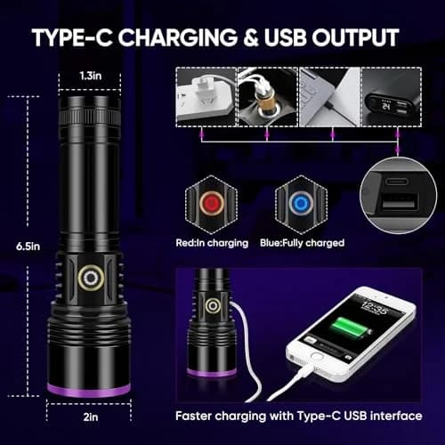 LUXNOVAQ 30W UV Flashlight USB Rechargeable with Filter Lens | 191g (6.7oz) thumbnail 4