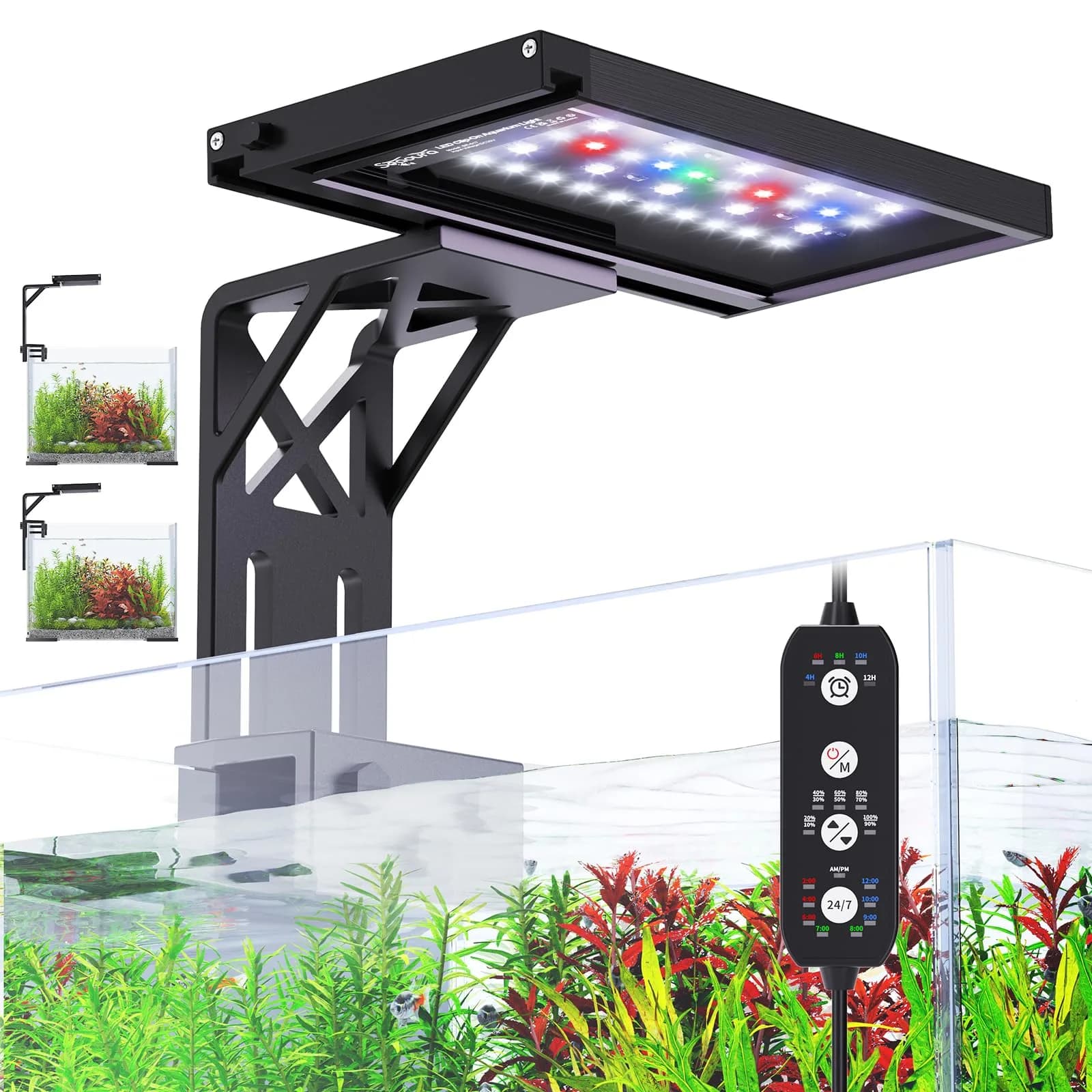 SEAOURA Clip On Aquarium Light for Plants 20W 6500K Full Spectrum RGB LED | 12-20 Inch Tanks — 7inch for 7-12 inch tank