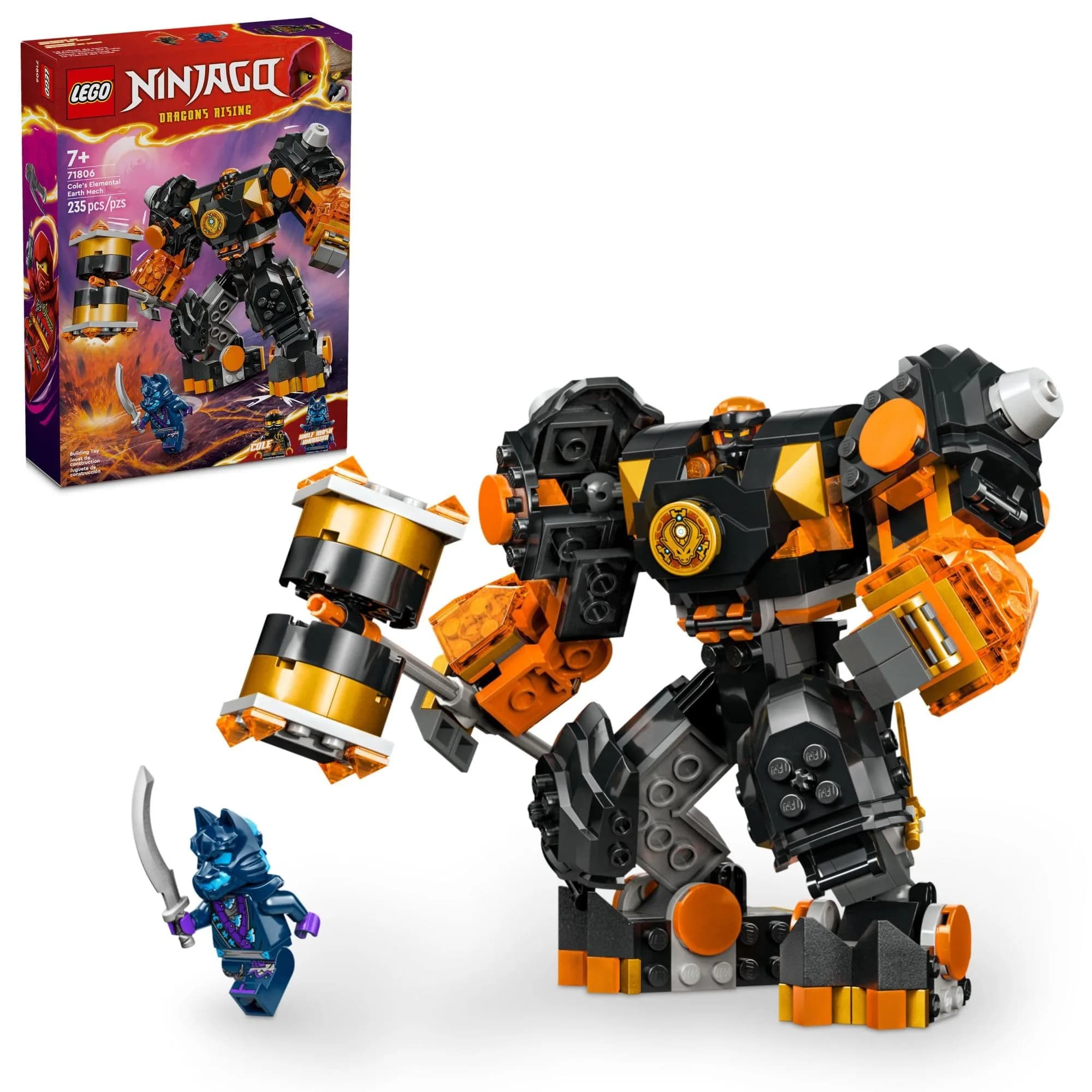 LEGO NINJAGO Cole’s Elemental Earth Mech Mini Ninja Toy, Customizable Action Figure for Kids 7+ | Build & Play - main product image