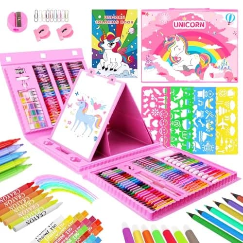 homicozy Unicorn Art Case Drawing Kit for Kids 243 PCS | Includes Easel, Crayons, Pencils, Markers, Coloring Book, Stickers thumbnail 1