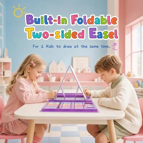 homicozy Art Supplies for Kids Ages 4-12 | Mermaid Drawing Sets with Double Sided Easel (243 pcs, Portable) thumbnail 3