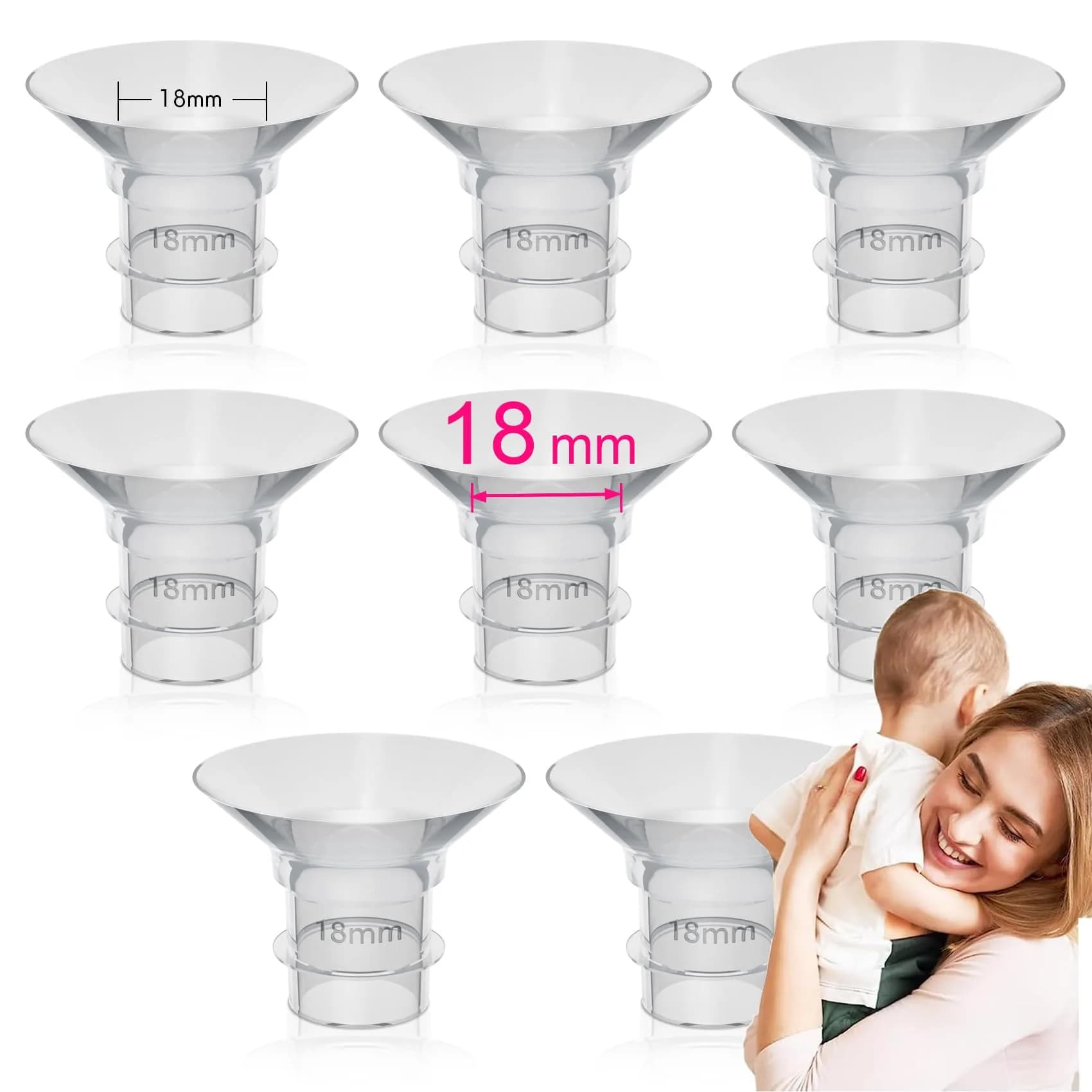 LOZAEVE 18mm Flange Inserts for 24-25mm Breast Pump Shields | BPA-Free Silicone, Pack of 8 — 18mm insert