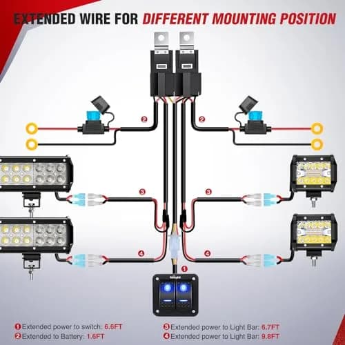 Nilight 2-Gang Rocker Switch Panel Wiring Harness Kit 16AWG 360W | Controls 4 Lights for 12V Vehicles thumbnail 3