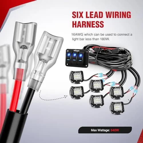 Nilight 12V 3-Gang Rocker Switch Panel Wiring Harness Kit 2.98m (9.8ft) | Heavy-Duty 16AWG Wire with Relay & Fuse thumbnail 2