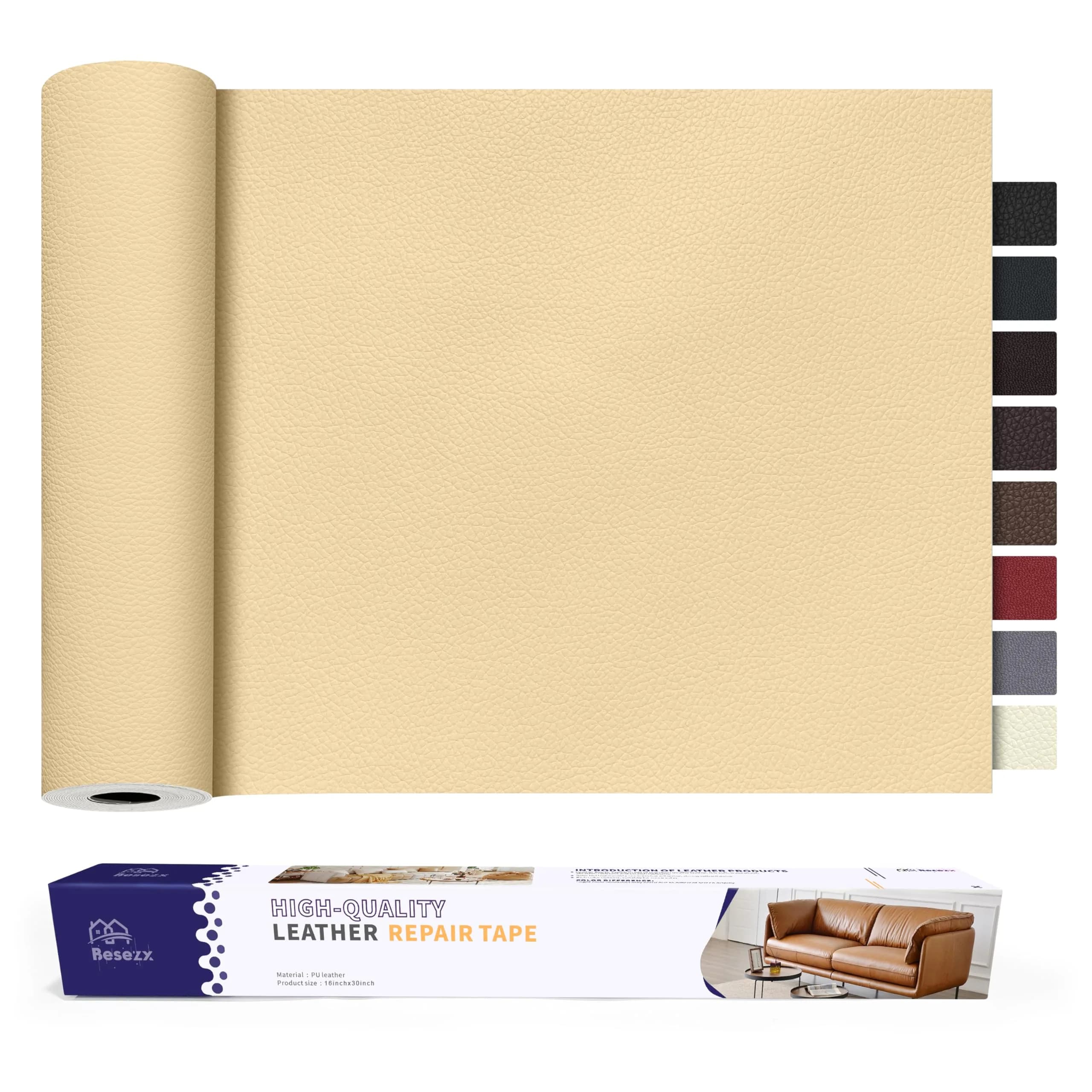 Besezx Leather Repair Patch Tape Kit Beige-Litchi Grain 76.2cm x 40.6cm (30in x 16in) | Self-Adhesive Vinyl & Leather Repair