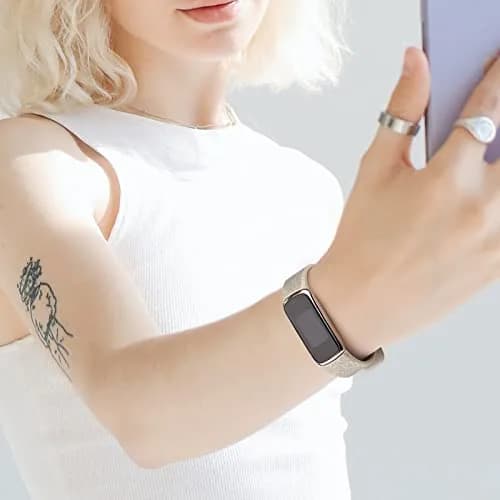 AK Sport Band Compatible with Fitbit Luxe, Large Glistening Champagne Gold | Silicone Replacement Strap thumbnail 6