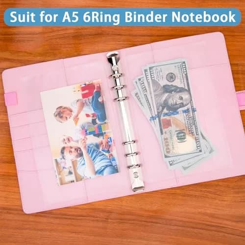 Antner A5 Binder Pockets Zipless 6-Hole Planner Inserts 12 Pieces | Clear PVC, Waterproof, Budgeting Organizer thumbnail 4