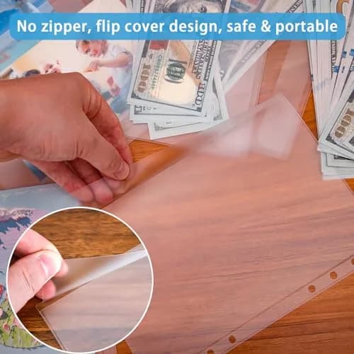 Antner A5 Binder Pockets Zipless 6-Hole Planner Inserts 12 Pieces | Clear PVC, Waterproof, Budgeting Organizer thumbnail 3