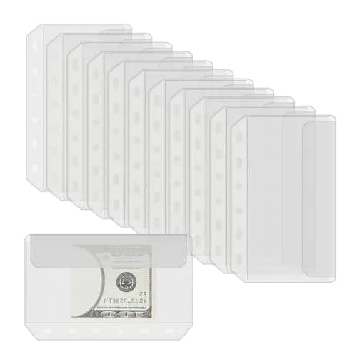 Antner A7 Binder Pockets Zipless Cash Envelopes 12-Pack | 6-Hole Punched Clear PVC Organizer thumbnail 1