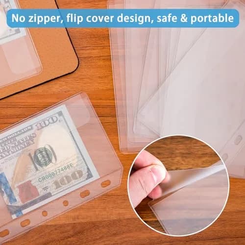 Antner A7 Binder Pockets Zipless Cash Envelopes 12-Pack | 6-Hole Punched Clear PVC Organizer thumbnail 3
