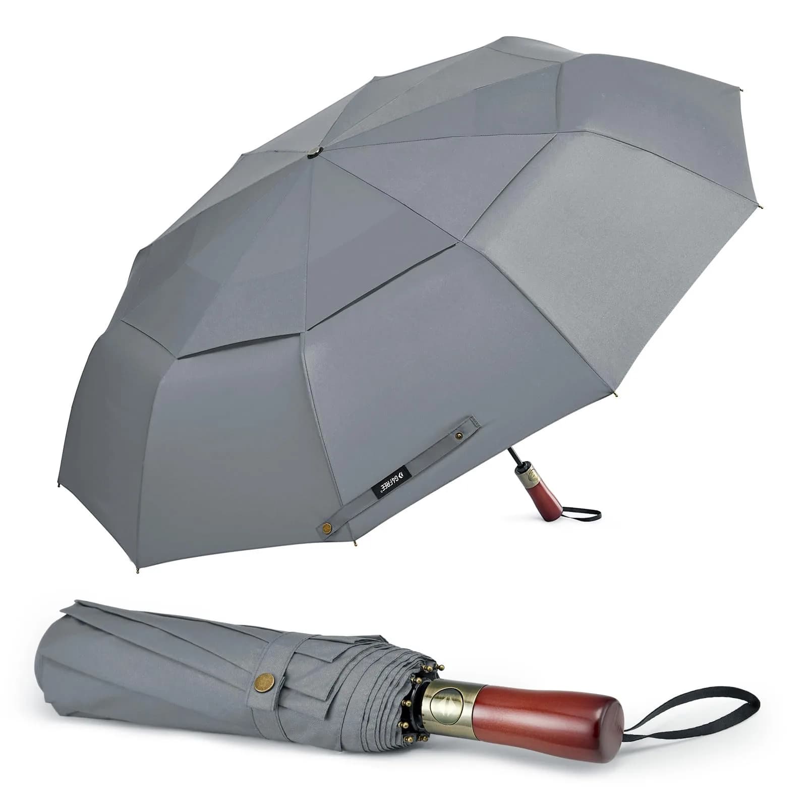 G4Free 54 Inch Large Windproof Golf Umbrella Dark Blue | Automatic Open Close, Double Canopy, Wood Handle — Grey