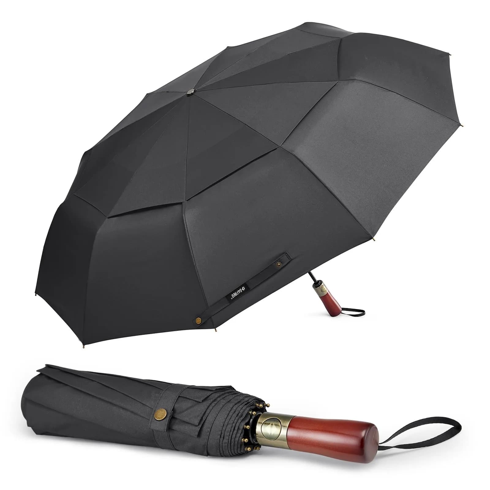 G4Free 54 Inch Large Windproof Golf Umbrella Dark Blue | Automatic Open Close, Double Canopy, Wood Handle — Black