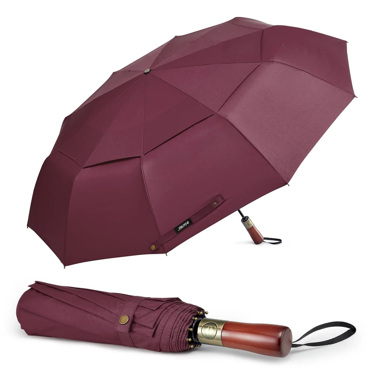 G4Free 54 Inch Large Windproof Golf Umbrella Dark Blue | Automatic Open Close, Double Canopy, Wood Handle — Burgendy