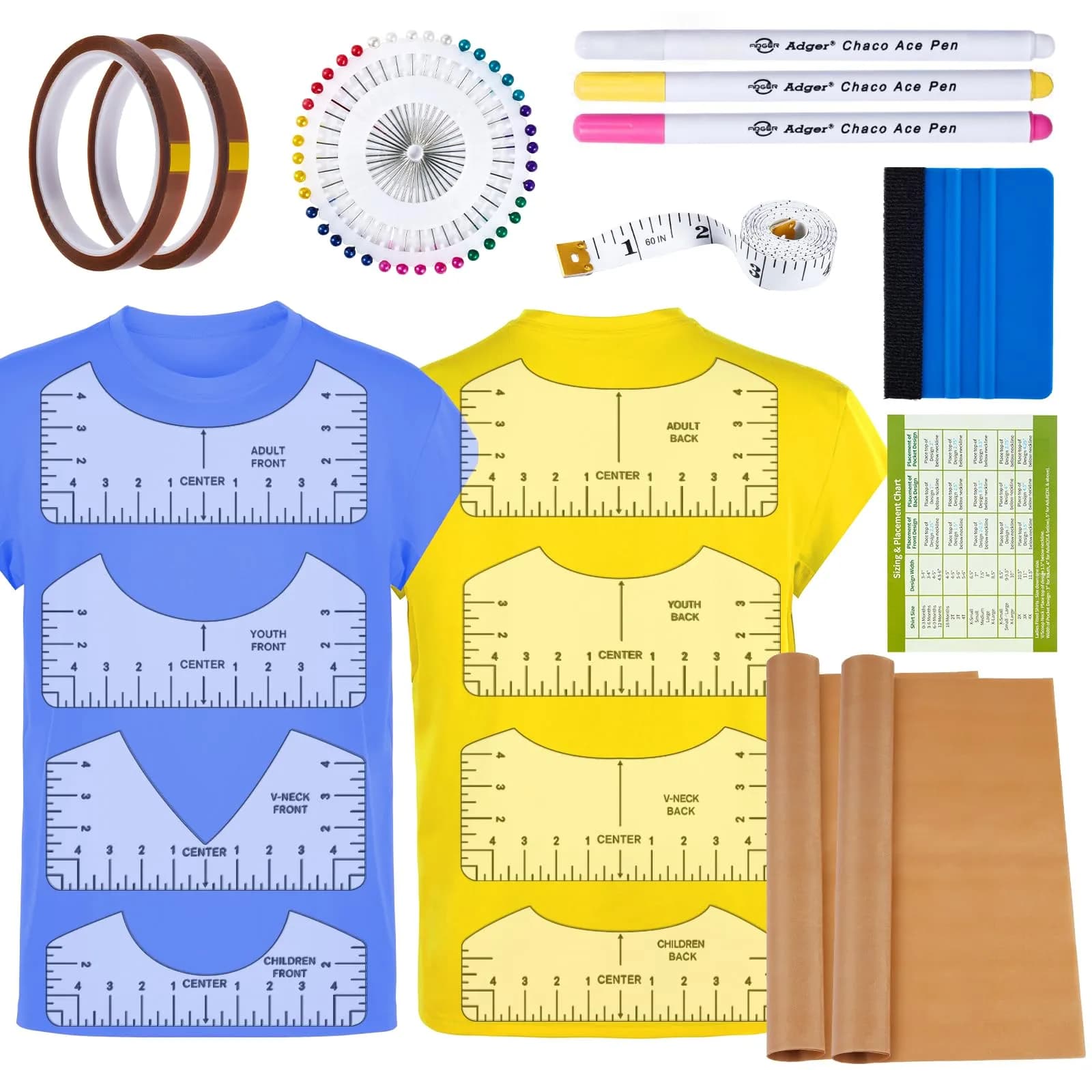 tietoc 18Pcs Sublimation Accessories Kit with Tshirt Alignment Rulers, Teflon Sheets, Heat Tape & Soft Measuring Tape | Value Pack for Heat Press
