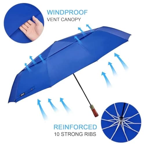 G4Free 54 Inch Large Golf Umbrella Compact for Rain & Sun | Windproof Double Canopy, Automatic Open Close, Wood Handle thumbnail 2