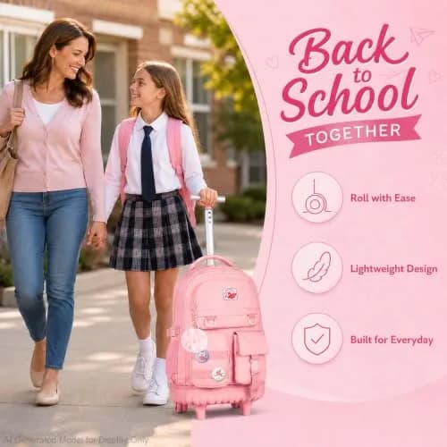 WZLVO Water Resistant Rolling Backpack for Girls & Women, 21 inch Pink | Durable & Spacious thumbnail 7