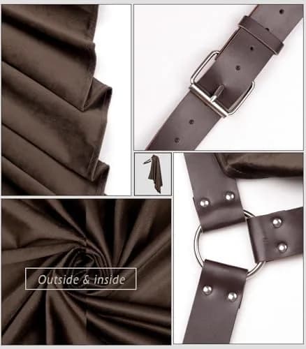 L'VOW Medieval Half Shoulder Cape Knight Cloak with Belt, Brown One Size | Authentic Vintage Design for Cosplay & Halloween thumbnail 5