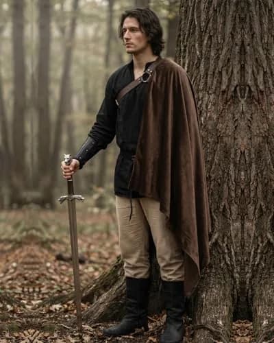 L'VOW Medieval Half Shoulder Cape Knight Cloak with Belt, Brown One Size | Authentic Vintage Design for Cosplay & Halloween thumbnail 3