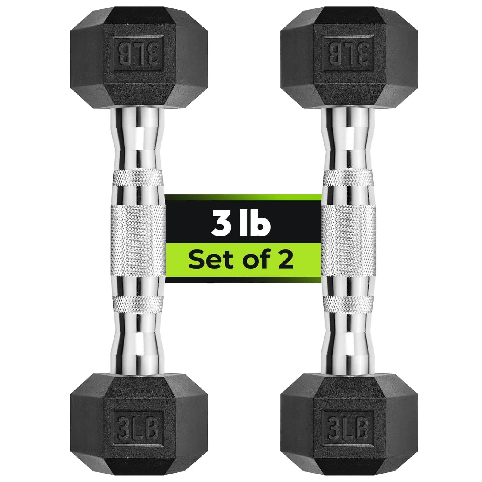 HANDBODE Hex Dumbbell Set of 2, Rubber Encased, 3 lb | Versatile Strength Equipment for Home & Gym