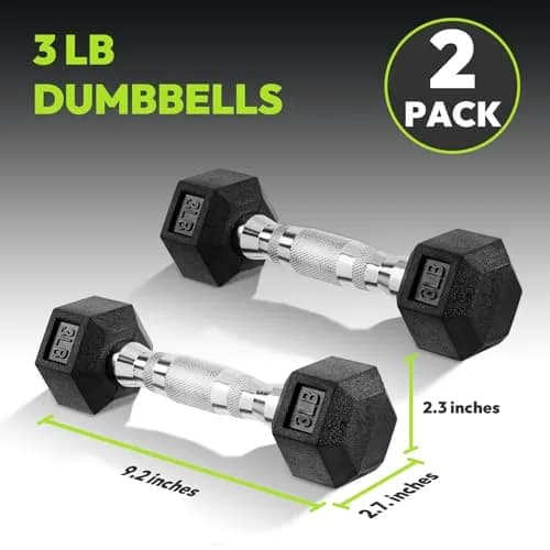 HANDBODE Hex Dumbbell Set of 2, Rubber Encased, 3 lb | Versatile Strength Equipment for Home & Gym thumbnail 2