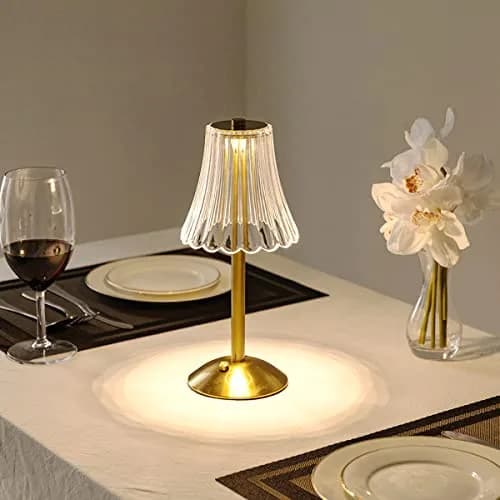 HEQET Cordless Table Lamps for Home, Pack of 2 Gold Flower Lamps, 31 cm (12'') Tall LED Rechargeable Lamps | Touch Dimmer, 3 Light Colors thumbnail 2