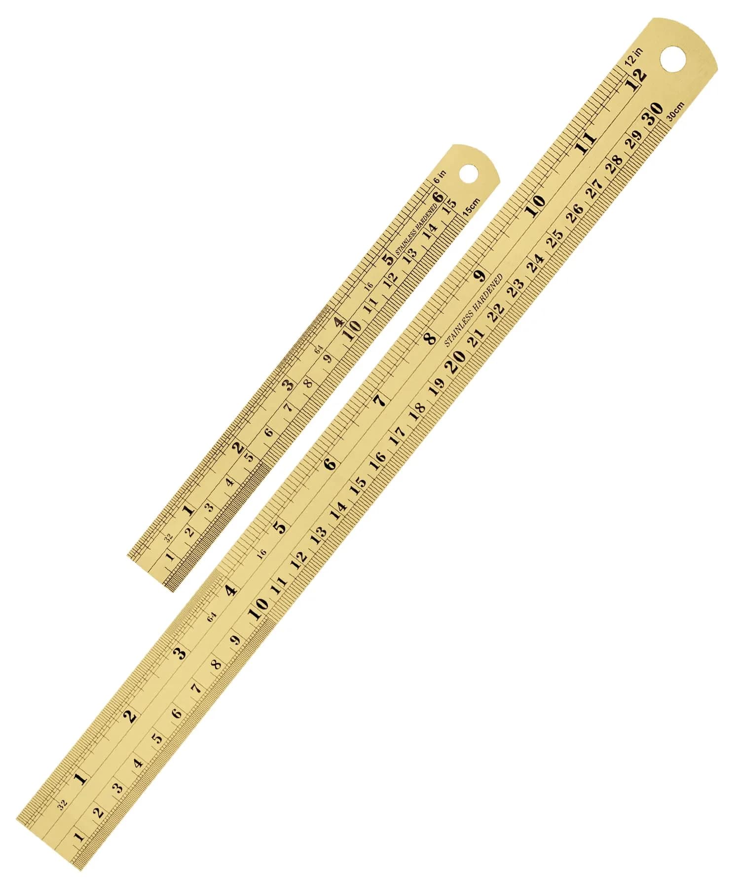 Mr. Pen Metal Straight Edge Ruler Set 4 pcs | 15.2cm, 20.3cm, 30.5cm, 35.6cm (6"-14") — Gold / 6, 12 inch