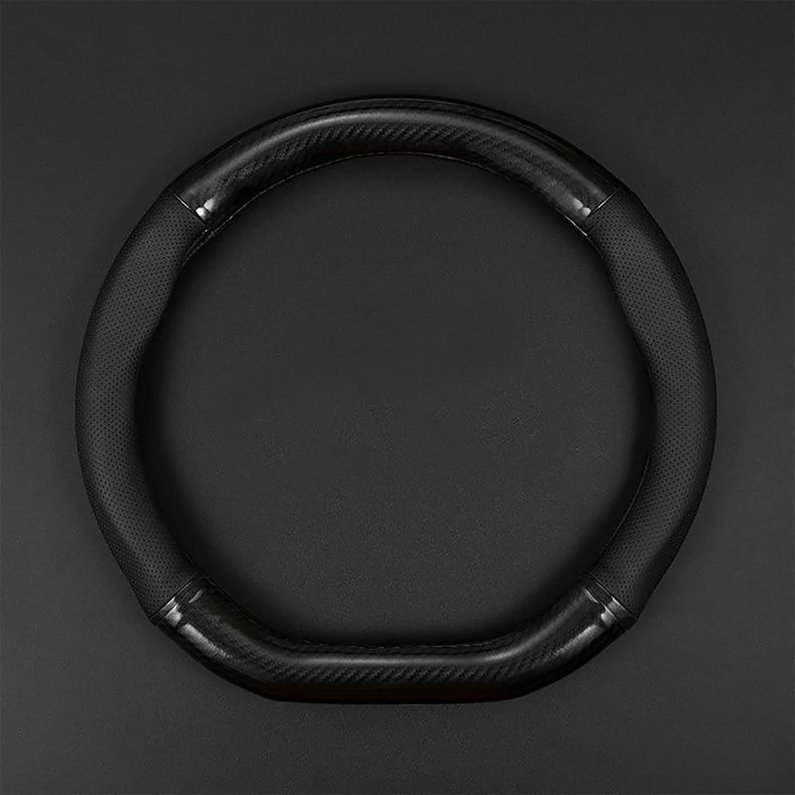 QODOLSI Black D-Shaped Carbon Fiber Leather Steering Wheel Cover | Universal Fit, Breathable, Non-Slip - main product image