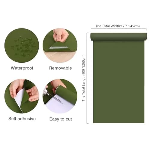 CHIHUT Olive Green Peel and Stick Wallpaper 17.7''x100'' | Self-Adhesive Vinyl Film for Cabinets & Walls thumbnail 8