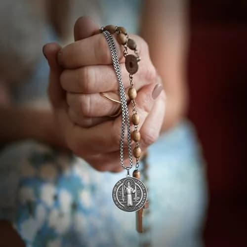 Anwlki St Benedict Necklace with Pendant, Ancient Silver, 60cm (23.62 inches) | Faith and Protection Symbol thumbnail 6