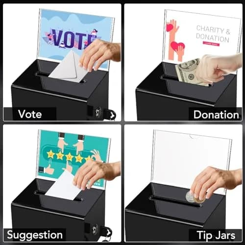 VOISEN Acrylic Donation Box with Lock, Black Tip Jar with Sign Holder | Secure Locking, Impact-Resistant, Lightweight thumbnail 5