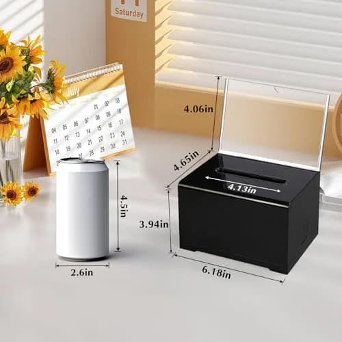 VOISEN Acrylic Donation Box with Lock, Black Tip Jar with Sign Holder | Secure Locking, Impact-Resistant, Lightweight thumbnail 6