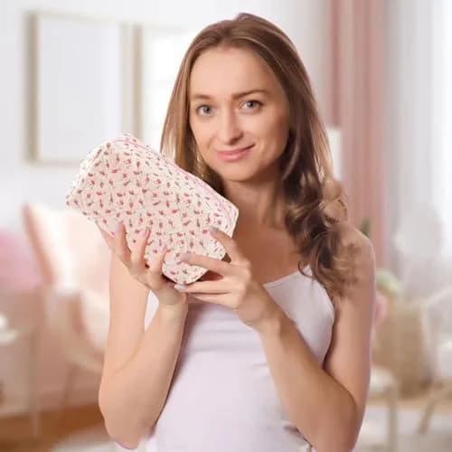 MZLUWM Floral Quilted Makeup Bag with Pink Gingham Lining, 19.8cm x 11.9cm x 10.2cm (7.8"L x 4.7"W x 4"H) | Popular Unique Pattern Design thumbnail 6
