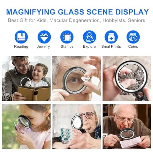 GABORISH Magnifying Glass with 30 LED Lights, 10X 20X 45X Handheld Illuminated Magnifier | Visual Impairment Aid thumbnail 3