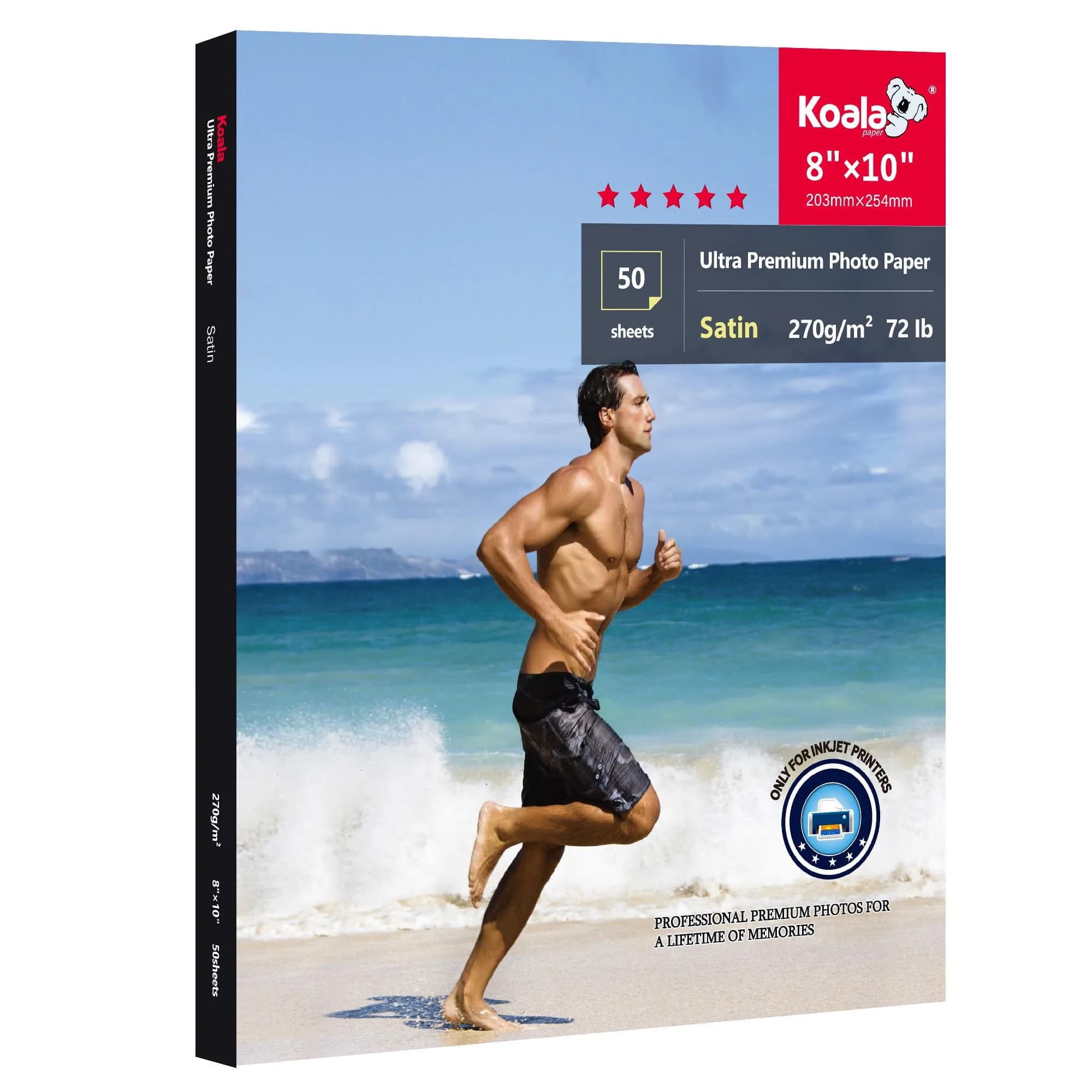 KOALA PAPER Resin Coated Photo Paper 5x7 Inch Satin Finish 270gsm (50 Sheets) | Water-Resistant Inkjet Paper — 8"x10"