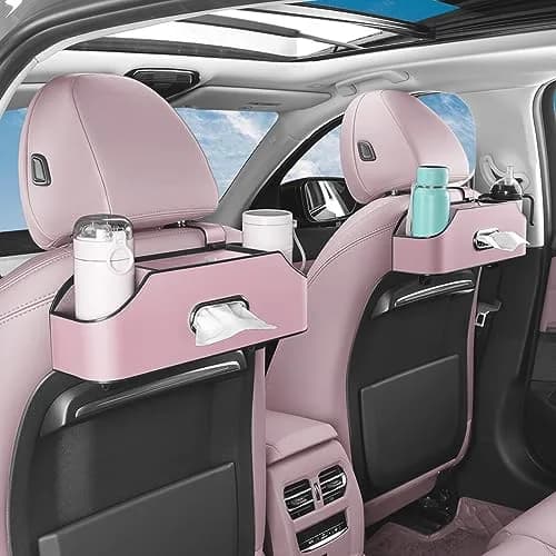 HOLDCY Car Back Seat Organizer with 2 Cup Holders, Tissue Storage, Pink | Waterproof ABS & PU Leather, Multi-Pocket Car Organizer thumbnail 6