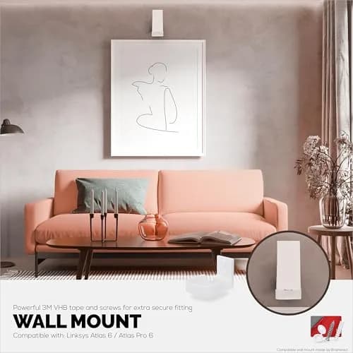 BRAINWAVZ Wall Mount for Linksys Atlas 6 / Atlas Pro 6 WiFi Router | Easy Install Bracket, Reduce Interference & Clutter, Adhesive & Screw Mounting thumbnail 4
