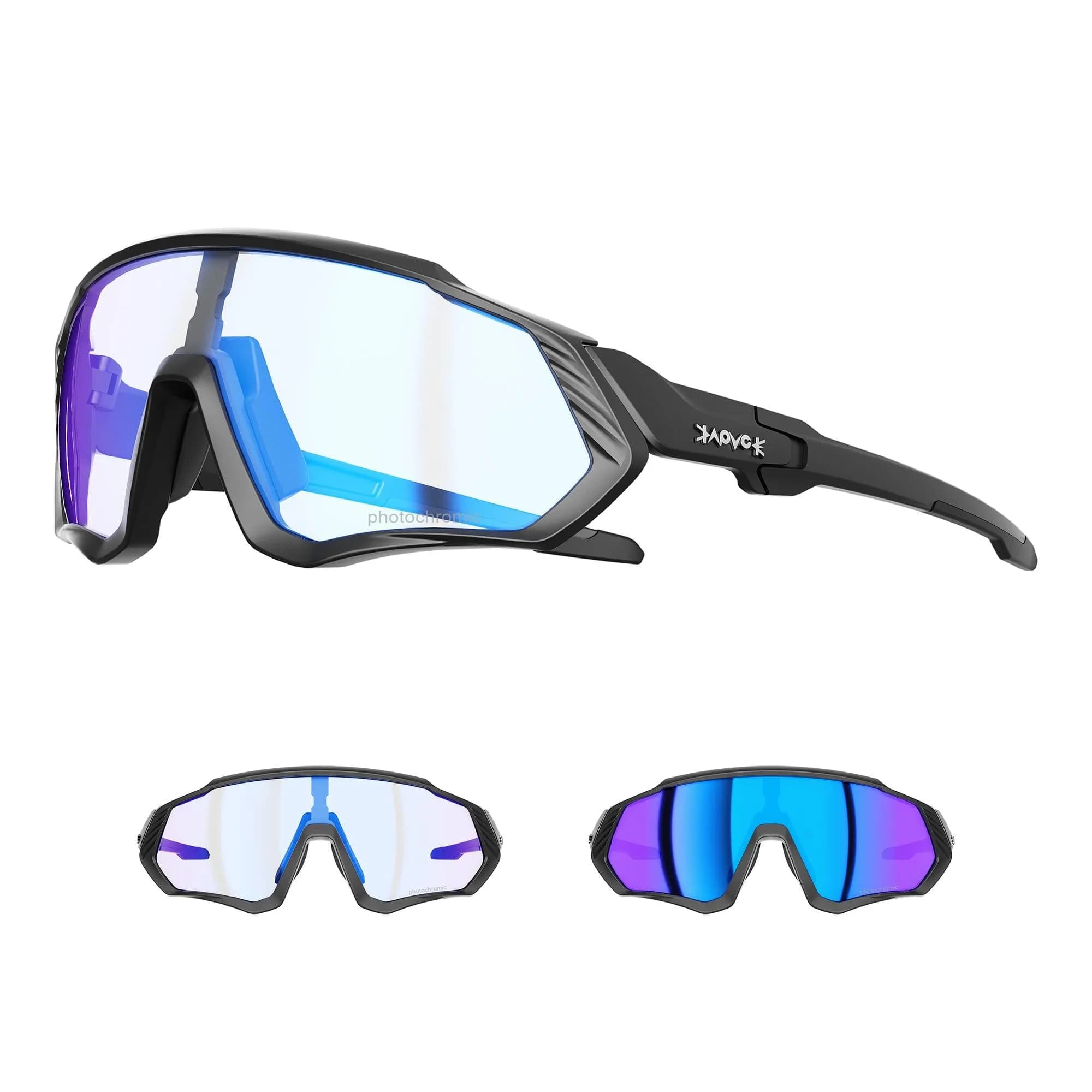 KAPVOE 05-Photochromic Blue Cycling Glasses for Men & Women | UV Adapting Lenses | Lightweight 156g