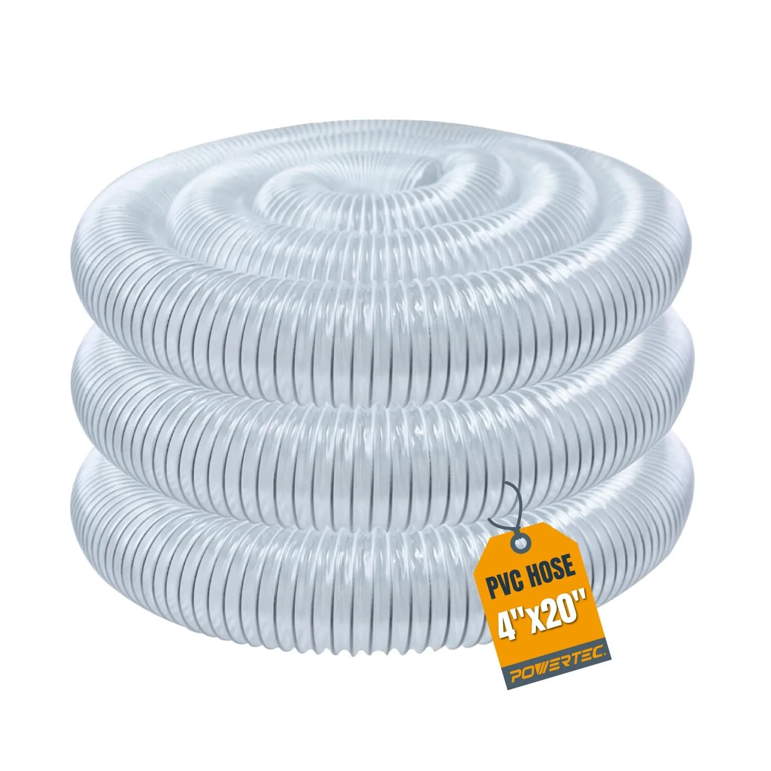 POWERTEC 6 Inch x 20 Feet Dust Collection Hose | Flexible PVC for Woodworking Systems — 4"x20' Hose