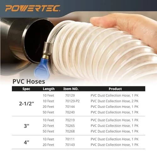 POWERTEC 4" x 20' Dust Collection Hose, 4 Inch Flexible PVC Hose with Steel Wire Reinforcement | 101.6mm (4") Diameter x 6.1m (20') Length thumbnail 6