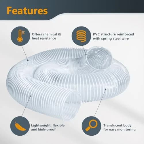 POWERTEC 4" x 20' Dust Collection Hose, 4 Inch Flexible PVC Hose with Steel Wire Reinforcement | 101.6mm (4") Diameter x 6.1m (20') Length thumbnail 8