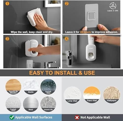 MOPMS Automatic Toothpaste Dispenser 2-Pack | Hygienic Vacuum-Action Squeezer for Kids & Adults thumbnail 5